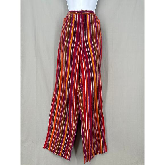 Vintage Pants - Y2K Vintage Pants Womens Large Purple Linen Striped Wide Leg High Rise Yellow